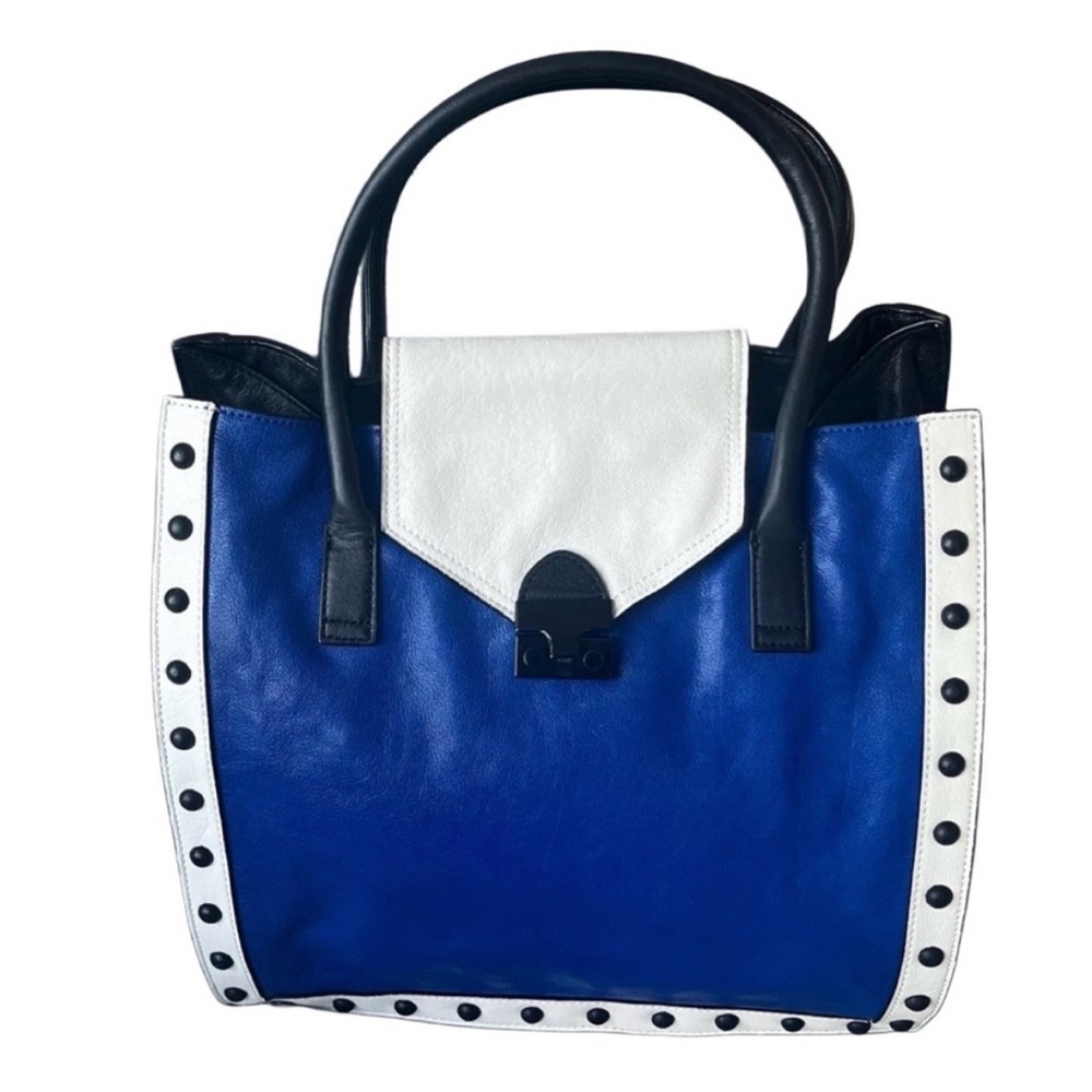 Loeffler Randall | Leather Colorblock Blue, Black & White Tote | Very Good Cond
